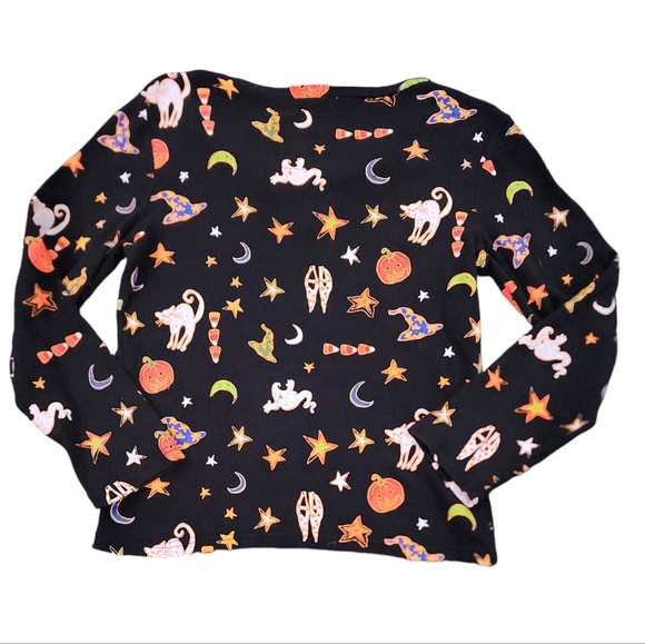 Onque Casuals Blouse Halloween Ghosts Cats Black Embellished Top Size S - Picture 3 of 10